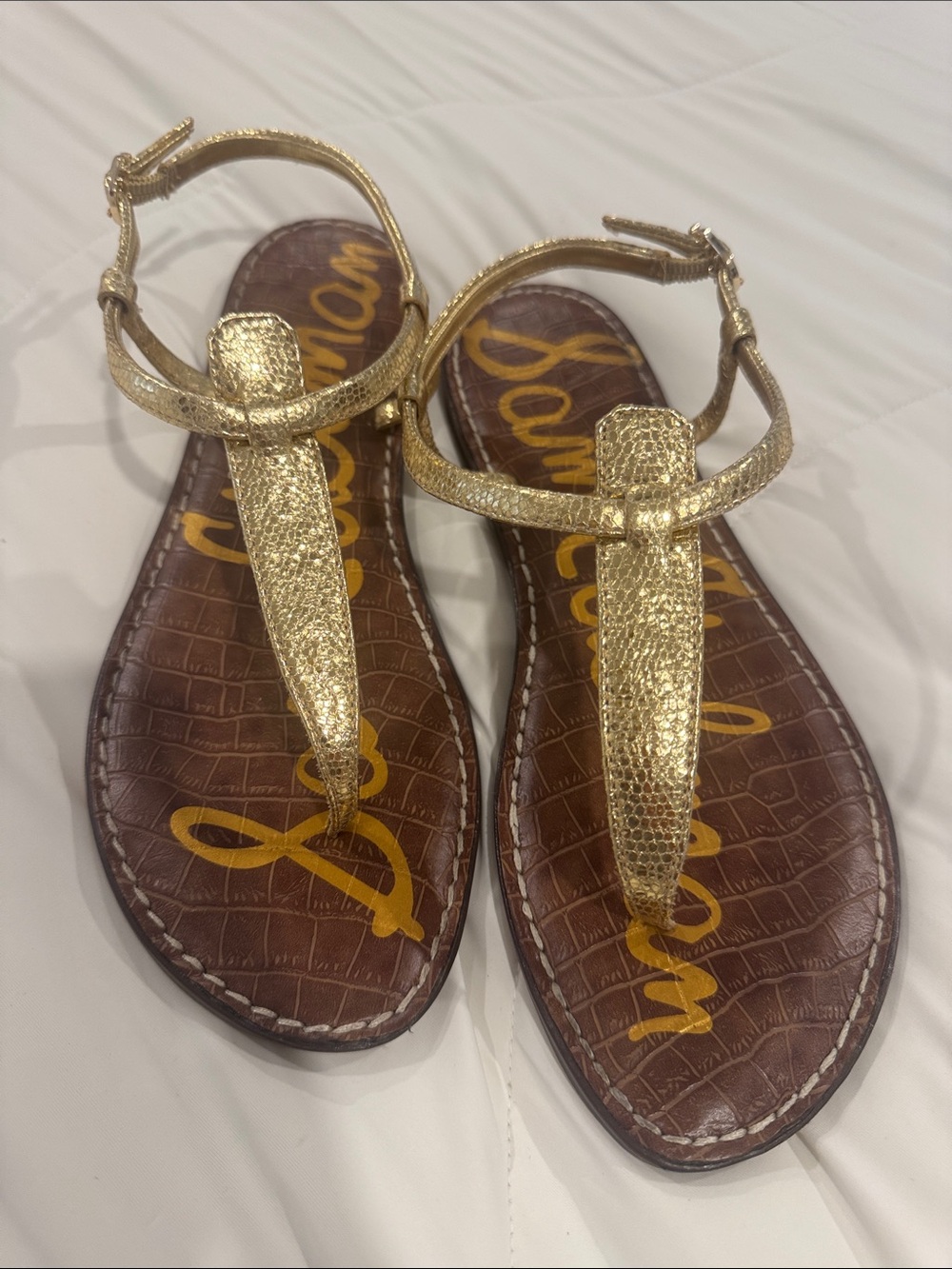 Sam Edelman Metallic Gold T-Strap Sandals